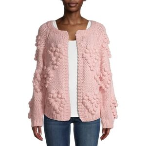 Debut Women's Heart Pom-Pom Cardigan Sweater
